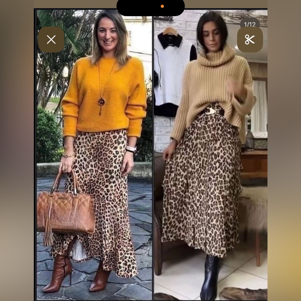 MEROKEETY Leopard Print Women's Skirt SIZE S